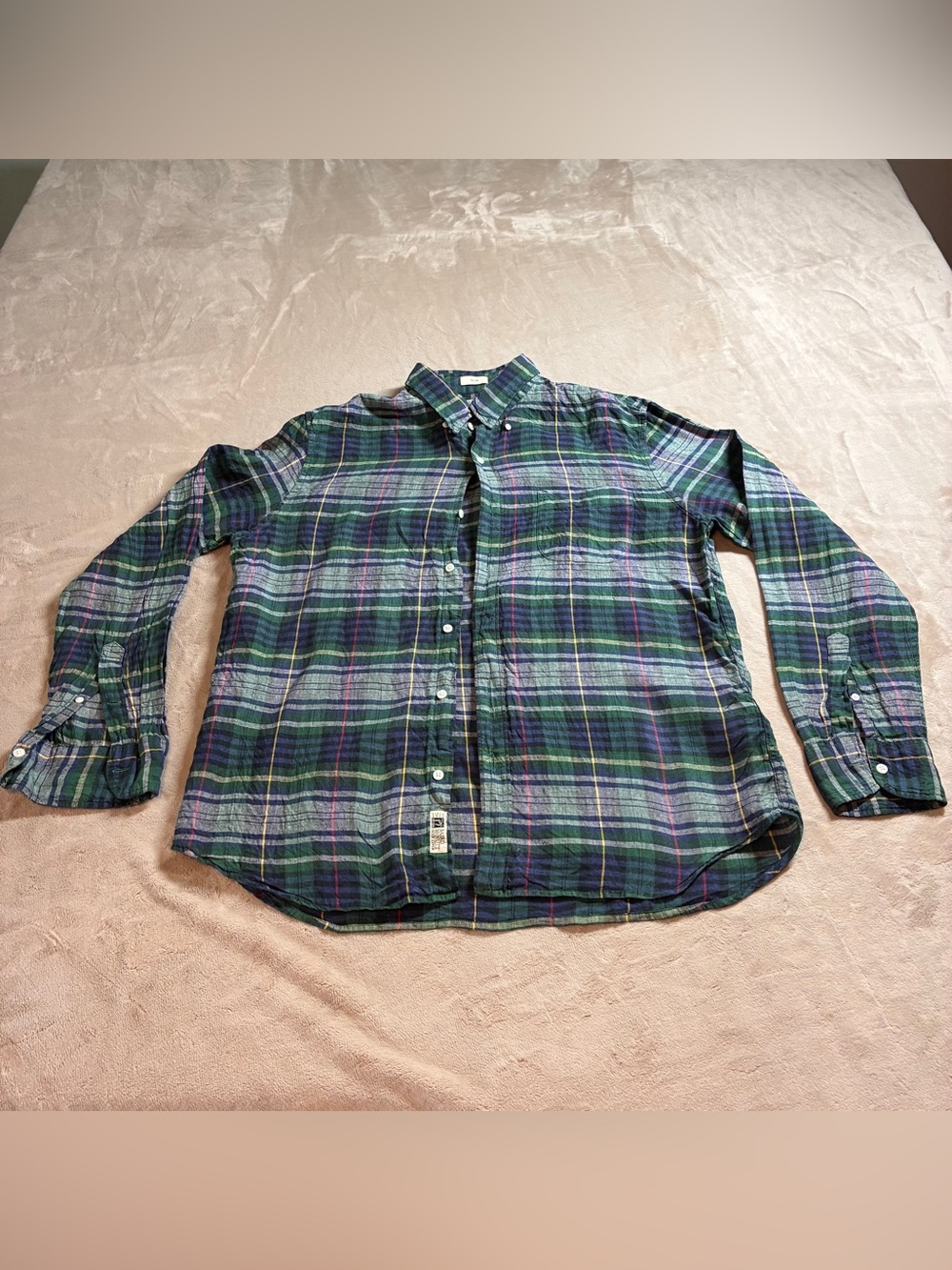 J.Crew Baird McNutt Irish Linen Plaid Tartan Shirt Preppy Men’s Large Slim Fit